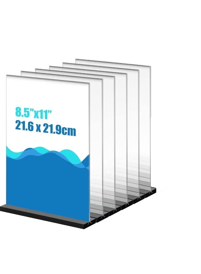 Slasa SLASA 6 Pack T-Type Acrylic Sign Holder 8.5x11 Inch – Double-Sided Clear Display Stand for Table Menus, Flyers, Table Numbers – Plastic Poster Holder for Office, Wedding, Events - Image 1