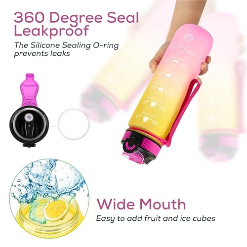 WERFIT 1000ml Water Bottle with Time Markers | BPA-Free, Leak-Proof, Flip-Top Lid, Carry Strap, Gradient Design - Image 4