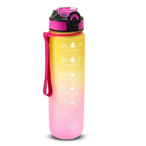 WERFIT 1000ml Water Bottle with Time Markers | BPA-Free, Leak-Proof, Flip-Top Lid, Carry Strap, Gradient Design - Image 1