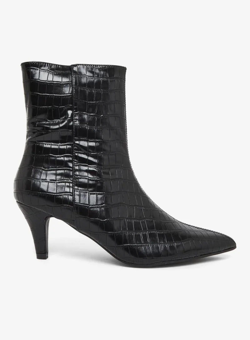 Styli Women Black Croc-Embossed Ankle Boots
