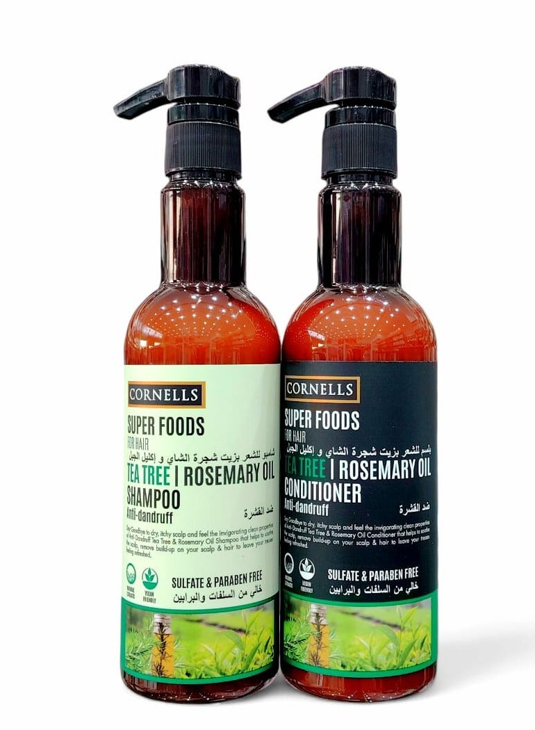 Shampoo 500 ml and Conditioner 500 ml With Tea Tree Oil and Rosemary  Anti Dandruff  Free of Sulfates and Parabens.