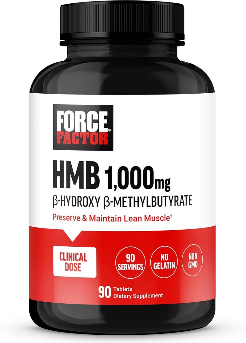 FORCE FACTOR HMB Supplement to Preserve Lean Muscle Support Workout Recovery and Prevent Muscle Protein Breakdown Clinical Dose Premium Quality NonGMO 90 Tablets - Image 1