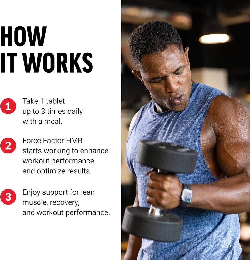 FORCE FACTOR HMB Supplement to Preserve Lean Muscle Support Workout Recovery and Prevent Muscle Protein Breakdown Clinical Dose Premium Quality NonGMO 90 Tablets - Image 3