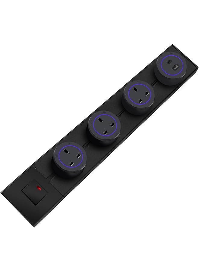 promass Power Outlet Strip, Power Strip with Switch Control, 50CM Track with 3 AC UK Outlet adapters,USB-C port charging Wall Outlet,Suitable for Kitchen, Living Room, Study, Office (black) - Image 1