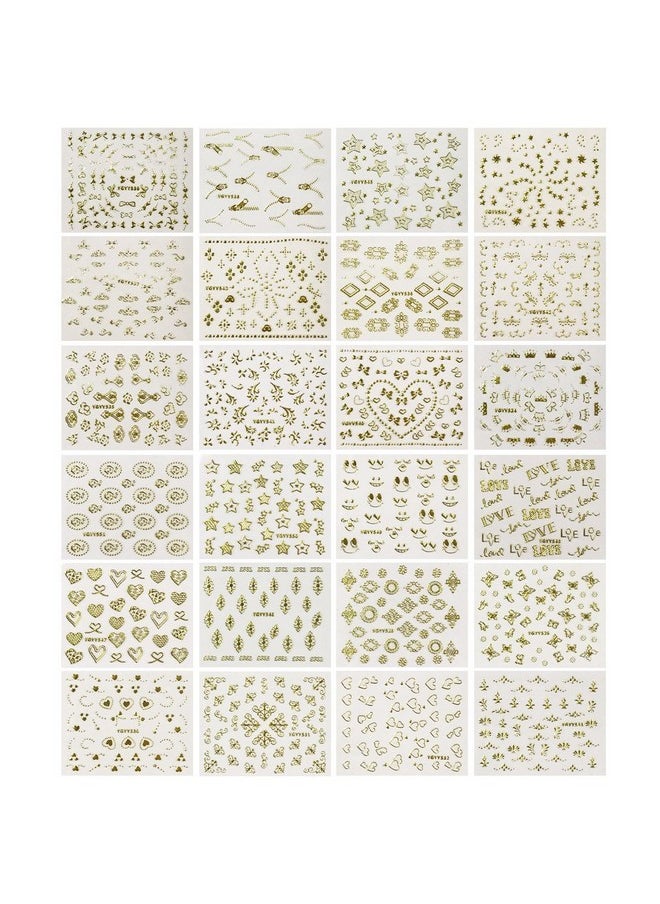 allydrew - 24 Sheets Gold Crowns Gold Stars & Gold Vines Nail Stickers Set Nail Art - Image 1