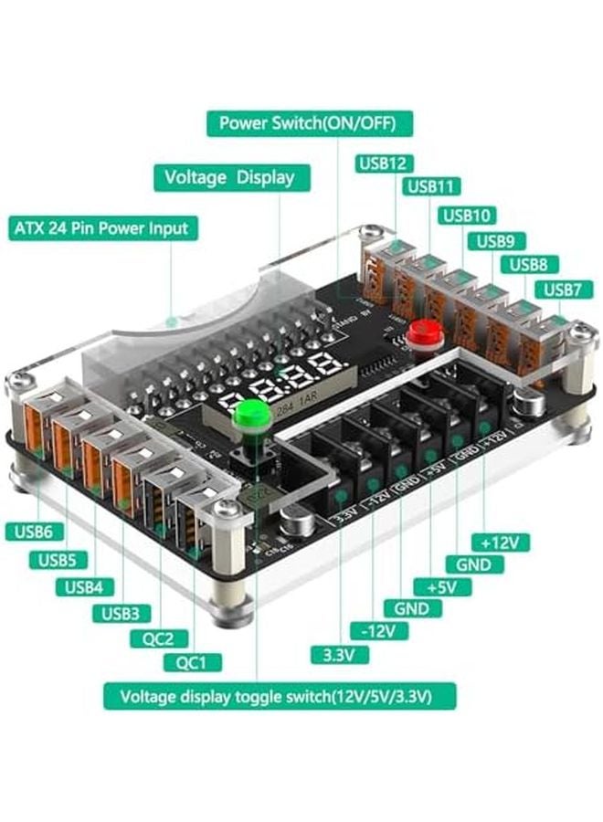 24 Port USB Adapter Expansion Board with Voltage Display LED and Toggle Switches - Image 5