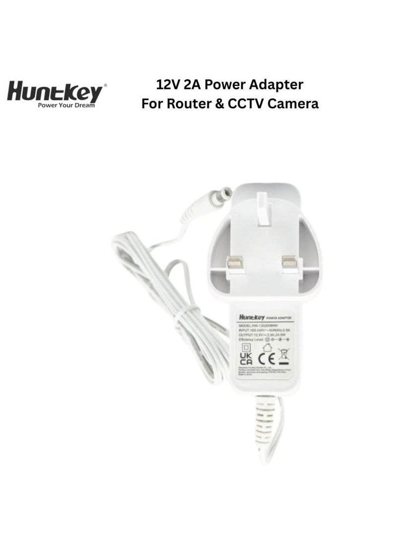 هانتكي محول طاقة هانتكي 12 فولت 2 أمبير لجهاز توجيه واي فاي وكاميرا مراقبة - قابس بريطاني - Image 1