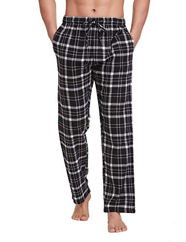 CYZ Men's 100% Cotton Super Soft Flannel Plaid Pajama Pants-BlackWhiteTartan-XL - Image 1