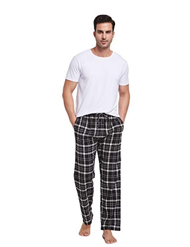 CYZ Men's 100% Cotton Super Soft Flannel Plaid Pajama Pants-BlackWhiteTartan-XL - Image 4