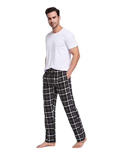 CYZ Men's 100% Cotton Super Soft Flannel Plaid Pajama Pants-BlackWhiteTartan-XL - Image 5