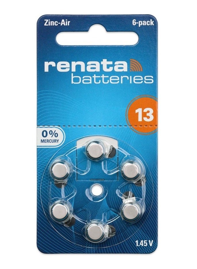 Renata 12-Pieces Renata (Size 13) Hearing Aid 1.45V Zinc-Air 0% Mercury Batteries - Image 1
