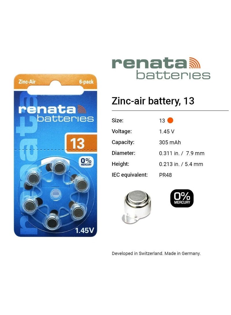 Renata 12-Pieces Renata (Size 13) Hearing Aid 1.45V Zinc-Air 0% Mercury Batteries - Image 2