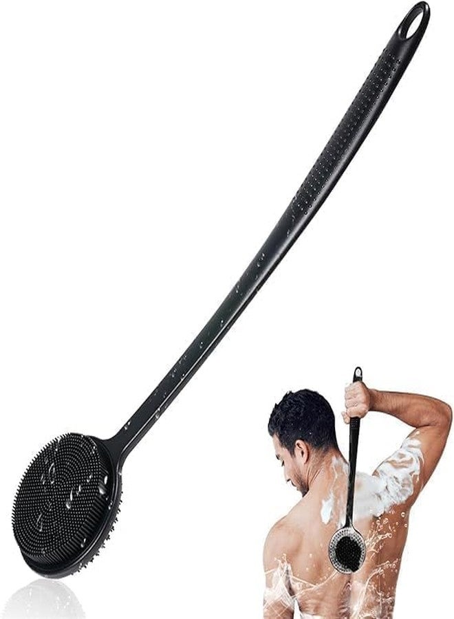 Padchaaya Silicone Body Scrubber, Long Handle Back Scrubber for Shower Brush,Exfoliating Body Scrubber, Shower Scrubber for Body Brush, Soft Silicone Bath Brush for Men,Women&Kids, with a Free Hook (Black) - Image 1