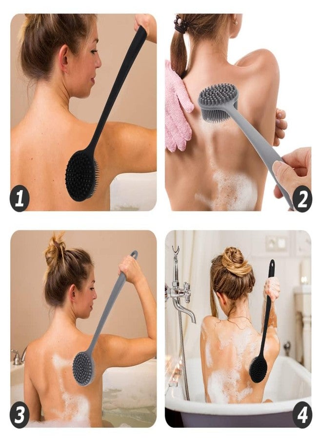 Padchaaya Silicone Body Scrubber, Long Handle Back Scrubber for Shower Brush,Exfoliating Body Scrubber, Shower Scrubber for Body Brush, Soft Silicone Bath Brush for Men,Women&Kids, with a Free Hook (Black) - Image 3