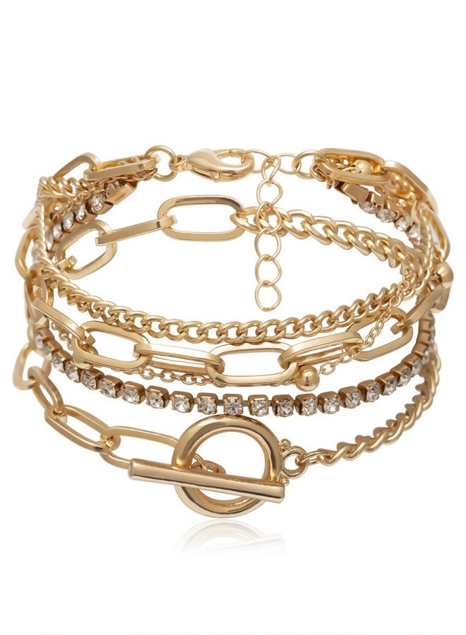 Shining Diva Fashion Latest Stylish Multilayer Gold Plated Bangle Bracelet for Women and Girls Set of 4 - Image 2