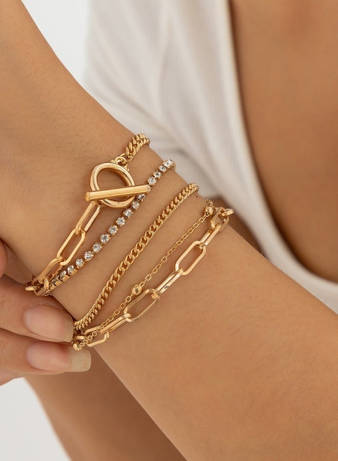 Shining Diva Fashion Latest Stylish Multilayer Gold Plated Bangle Bracelet for Women and Girls Set of 4 - Image 1