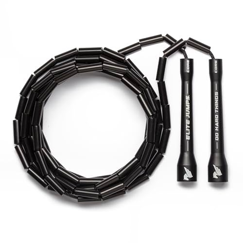 EliteSRS Elite Jumps 1-inch Beaded Jump Rope - Adjustable Rope for Fitness, Cardio, and Agility Training - Black/Black - Image 1