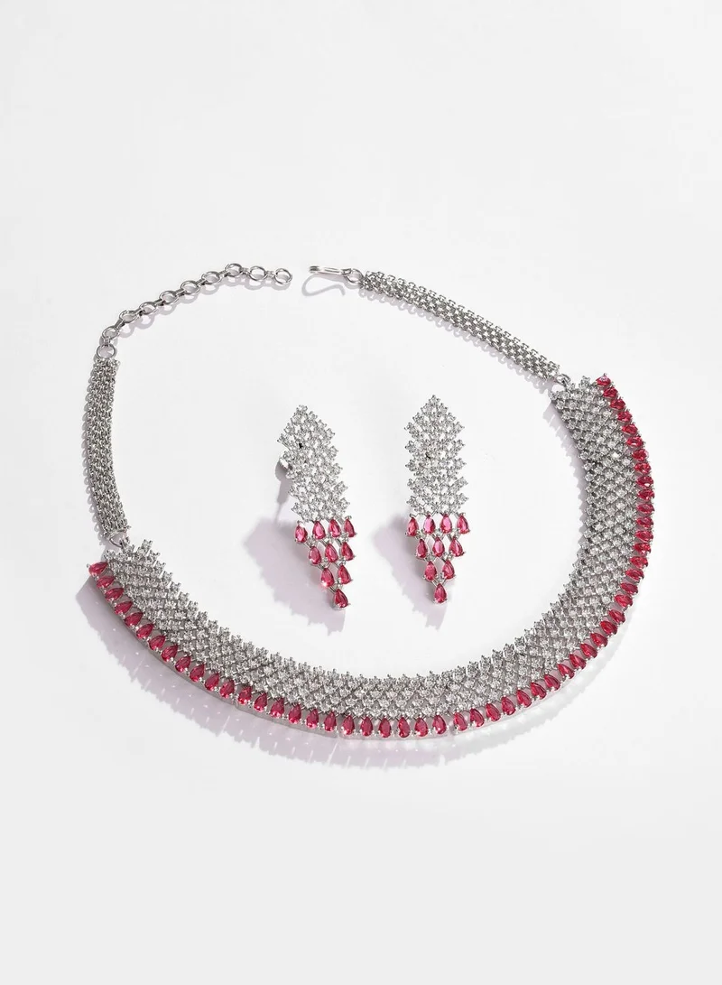 SOHI Silver Plated Designer Stone Necklace and Earring Set