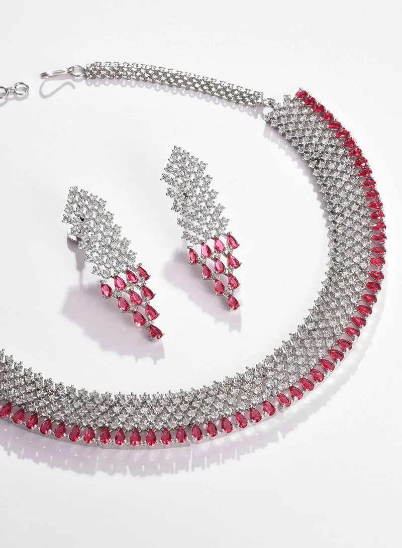 SOHI Silver Plated Designer Stone Necklace and Earring Set