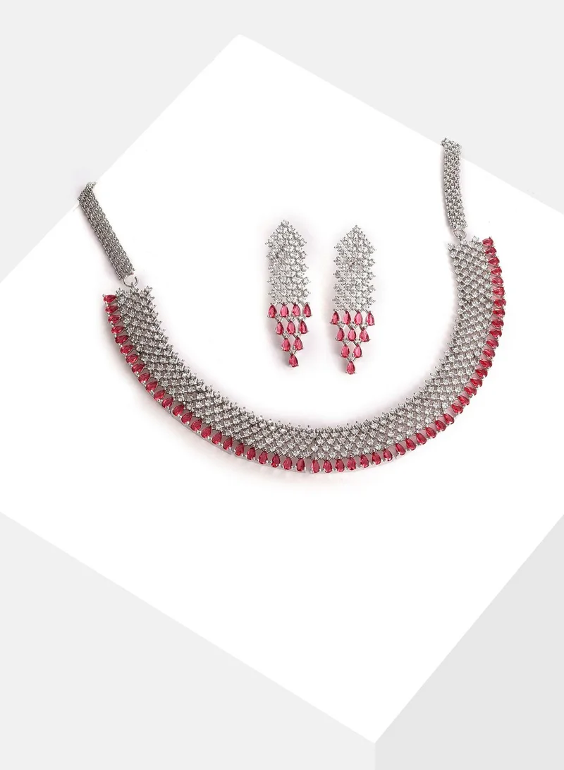 SOHI Silver Plated Designer Stone Necklace and Earring Set