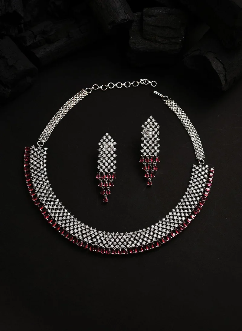 SOHI Silver Plated Designer Stone Necklace and Earring Set