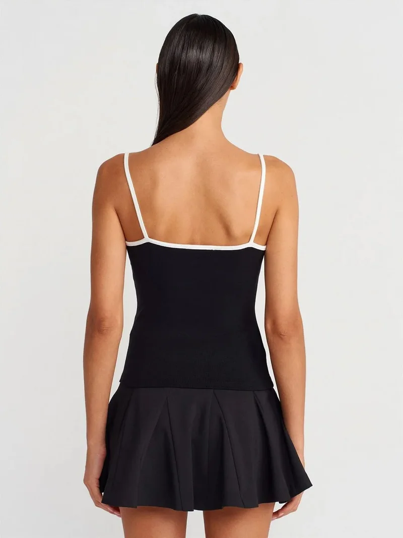 ديلفين DILVIN Color Block Ribbed Sleeveless Blouse