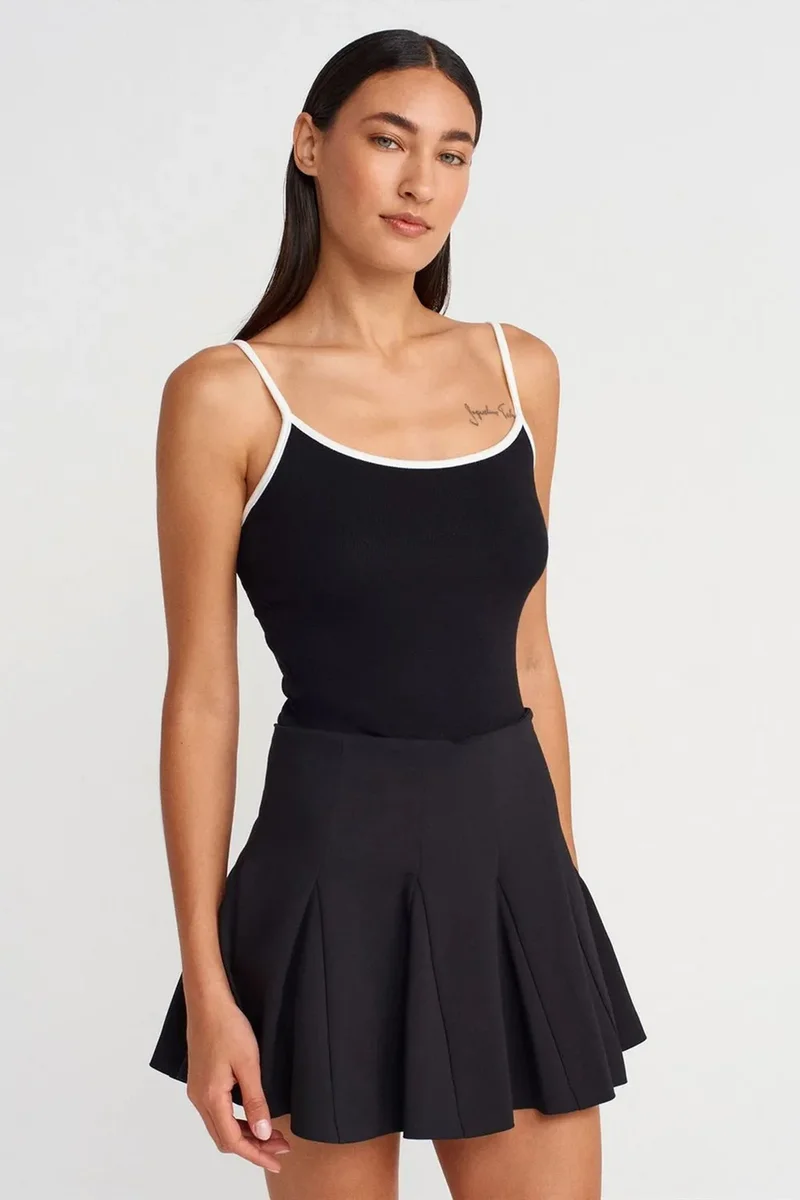 DILVIN Color Block Ribbed Sleeveless Blouse