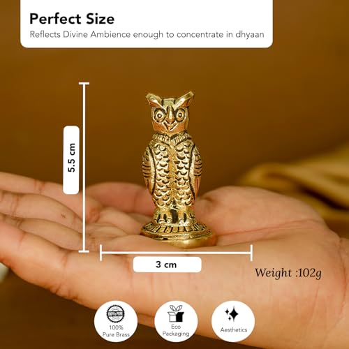 Ekhasa 100% Pure Brass Golden Owl Showpiece for Home, Office or Table Decor, Work Desk or as Paper Weight Stylish | Metal Owl Statue for Good Luck & Vastu | Vintage or Aesthetic Showpieces for Gift - Image 3
