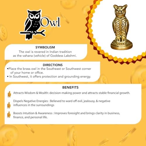 Ekhasa 100% Pure Brass Golden Owl Showpiece for Home, Office or Table Decor, Work Desk or as Paper Weight Stylish | Metal Owl Statue for Good Luck & Vastu | Vintage or Aesthetic Showpieces for Gift - Image 5