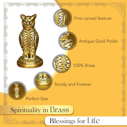 Ekhasa 100% Pure Brass Golden Owl Showpiece for Home, Office or Table Decor, Work Desk or as Paper Weight Stylish | Metal Owl Statue for Good Luck & Vastu | Vintage or Aesthetic Showpieces for Gift - Image 4