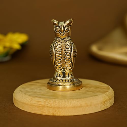 Ekhasa 100% Pure Brass Golden Owl Showpiece for Home, Office or Table Decor, Work Desk or as Paper Weight Stylish | Metal Owl Statue for Good Luck & Vastu | Vintage or Aesthetic Showpieces for Gift - Image 2