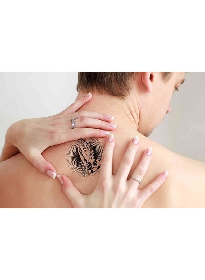 Dopetattoo 6 Sheets Temporary Tattoos Virgin Mary Madonna Praying Hands Rosary Chain and Cross Vintage Temporary Tattoo Neck Arm Chest for Women Men Adults Children - Image 2