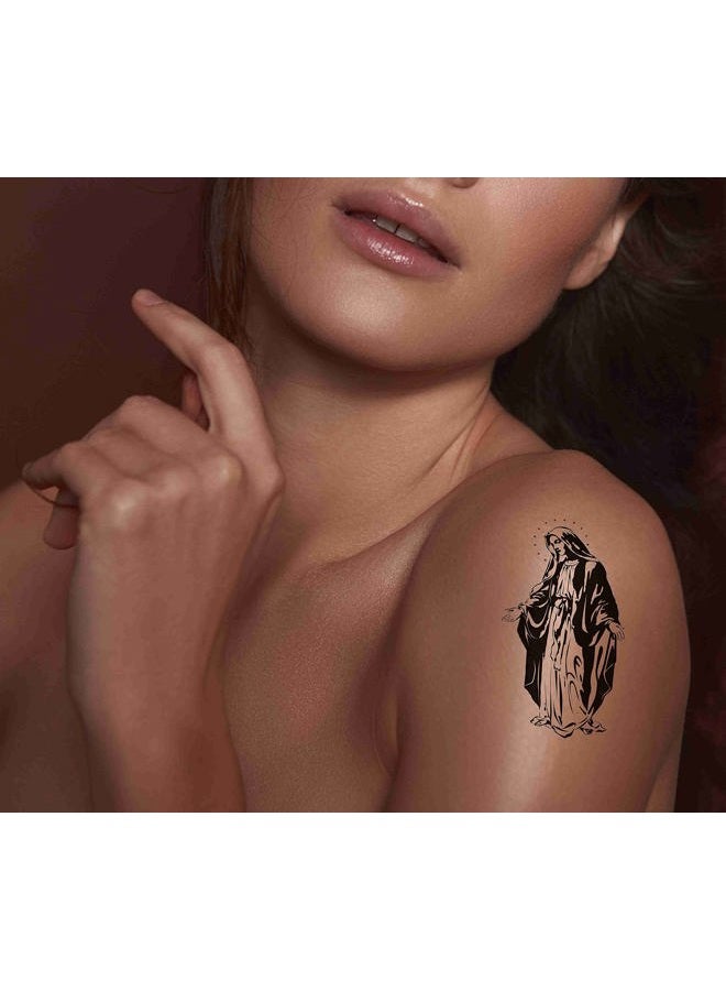 Dopetattoo 6 Sheets Temporary Tattoos Virgin Mary Madonna Praying Hands Rosary Chain and Cross Vintage Temporary Tattoo Neck Arm Chest for Women Men Adults Children - Image 3