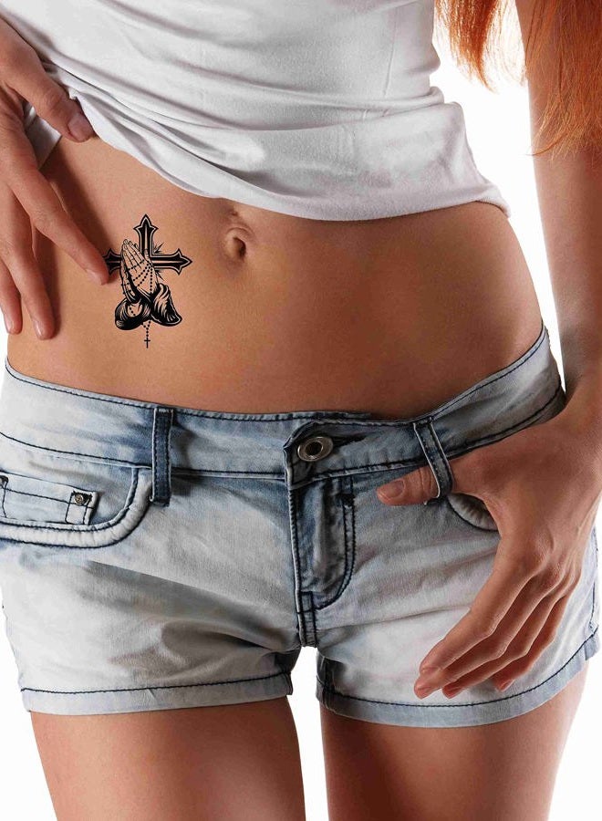Dopetattoo 6 Sheets Temporary Tattoos Virgin Mary Madonna Praying Hands Rosary Chain and Cross Vintage Temporary Tattoo Neck Arm Chest for Women Men Adults Children - Image 5