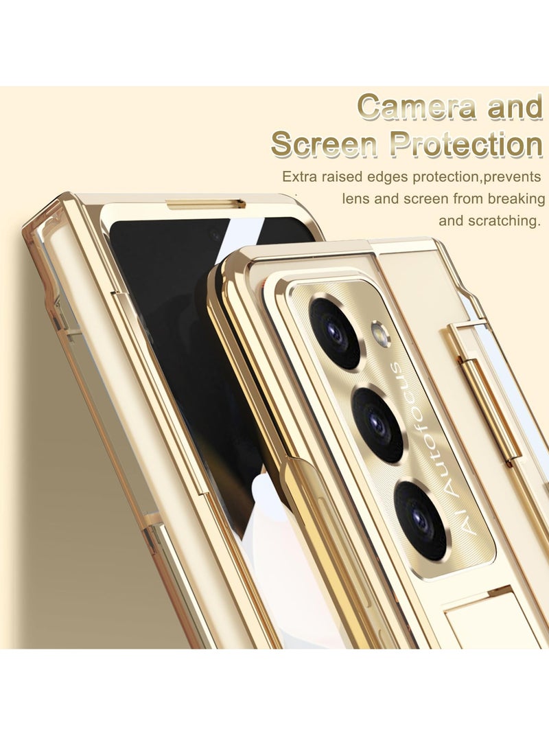 KASTWAVE 4-in-1 Hinge Clear Protective Case for Samsung Z Fold 5 with Kickstand. Stylish Gold Case for Galaxy Z Fold 5 and Galaxy Z Fold 5 5G - Image 4