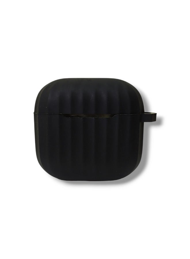 Stylish Wave Silicone Protective Case for AirPods 4 with Carabiner - Black  - Image 1