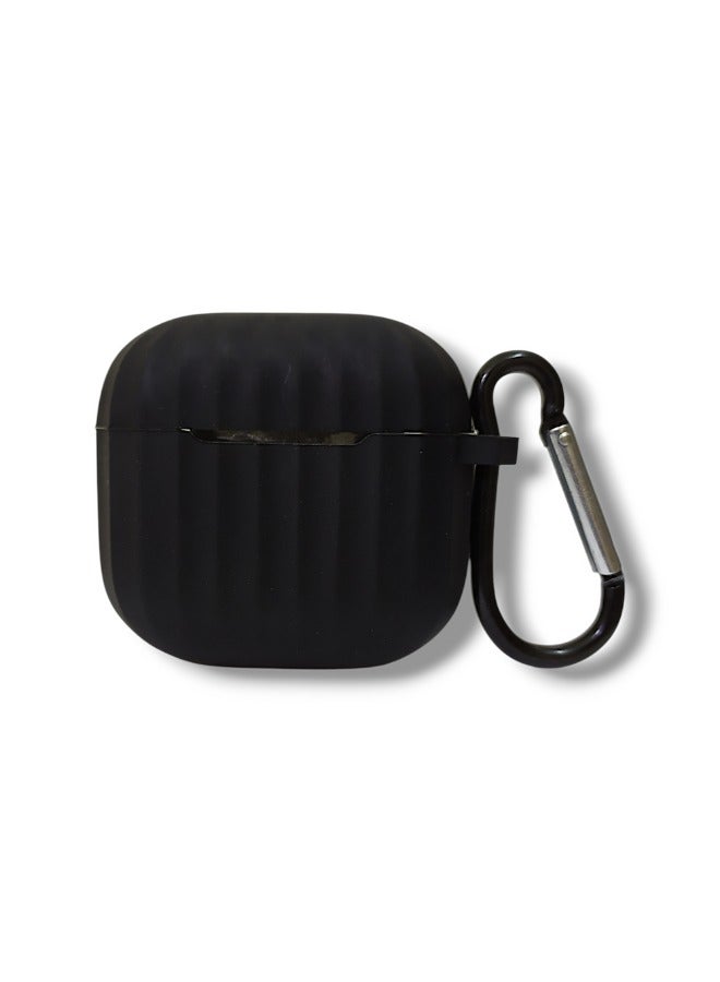 Stylish Wave Silicone Protective Case for AirPods 4 with Carabiner - Black  - Image 2