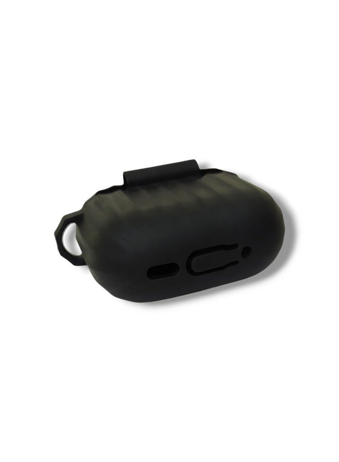 Stylish Wave Silicone Protective Case for AirPods 4 with Carabiner - Black  - Image 3