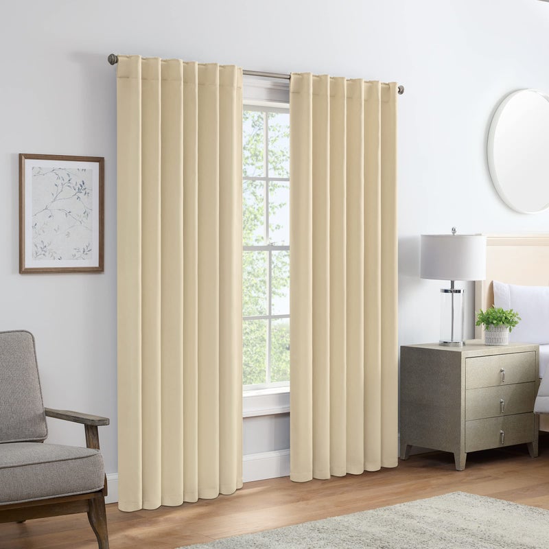 Eclipse Langley Solid Tripleweave Room Darkening Rod Pocket Window Curtains 2 Panels 52 in x 84 in Beige