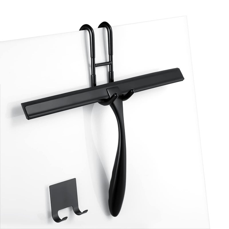 Shower Squeegee for Glass Doors12Inch Shower Glass Squeegee Matte Black Shower Squeegee for Shower DoorsMirrorWindows with Shower Door Hook and Adhesive Hook