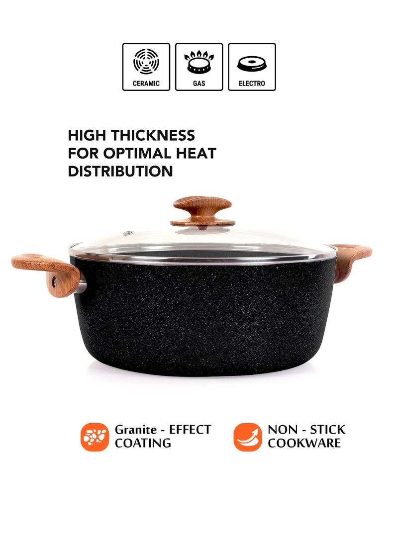 جراندي طقم قدور ومقالي تيتانيوم 13 قطعة مطلية بالجرانيت بأسطح مانعة للالتصاق ومقابض باكاليت  وأغطية من الزجاج - لون أسود - Image 4