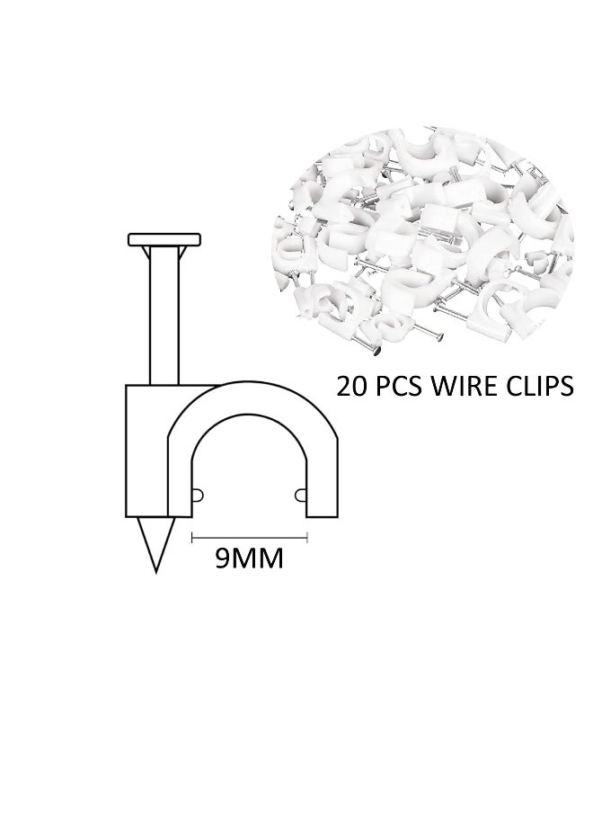 Biella Electrical Cable Wire Round Clips, Steel Nails Tacks Holder For Organizing Electric Wires Cables Lines - White (9Mm 20 Pcs)  - Image 2