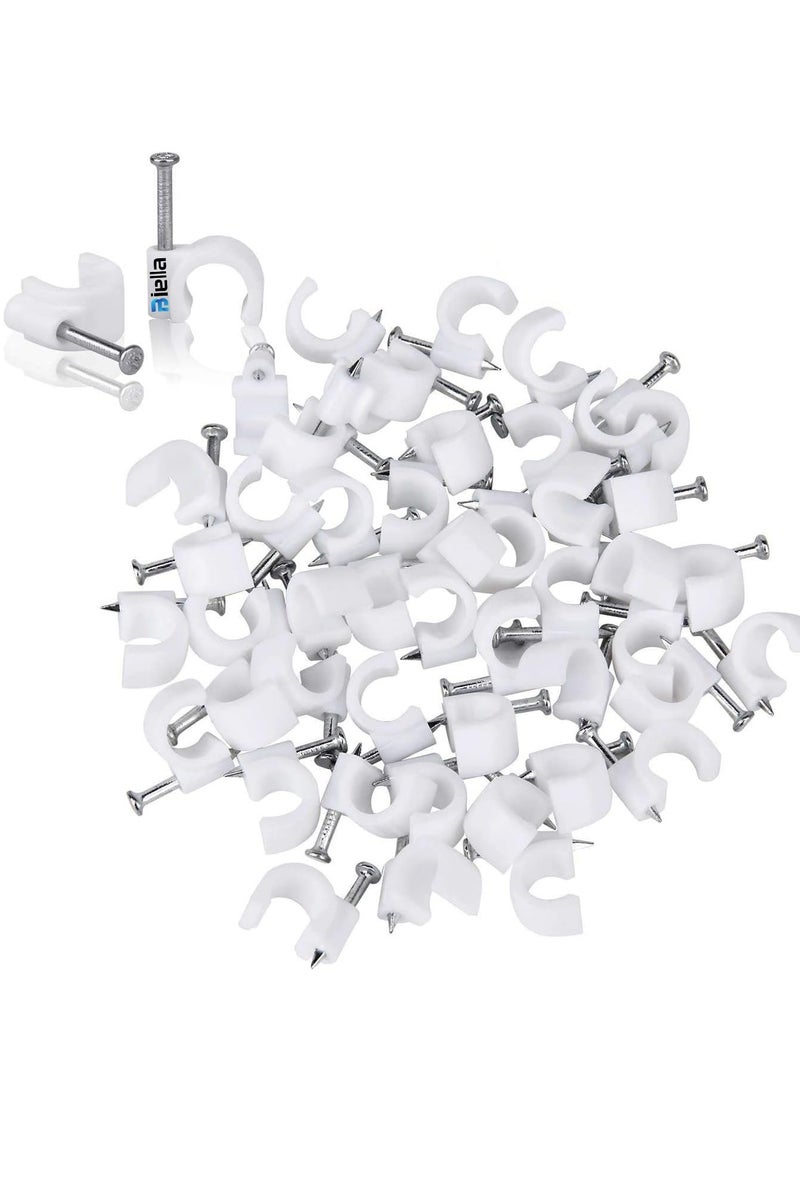 Biella Electrical Cable Wire Round Clips, Steel Nails Tacks Holder For Organizing Electric Wires Cables Lines - White (9Mm 20 Pcs) - Image 1