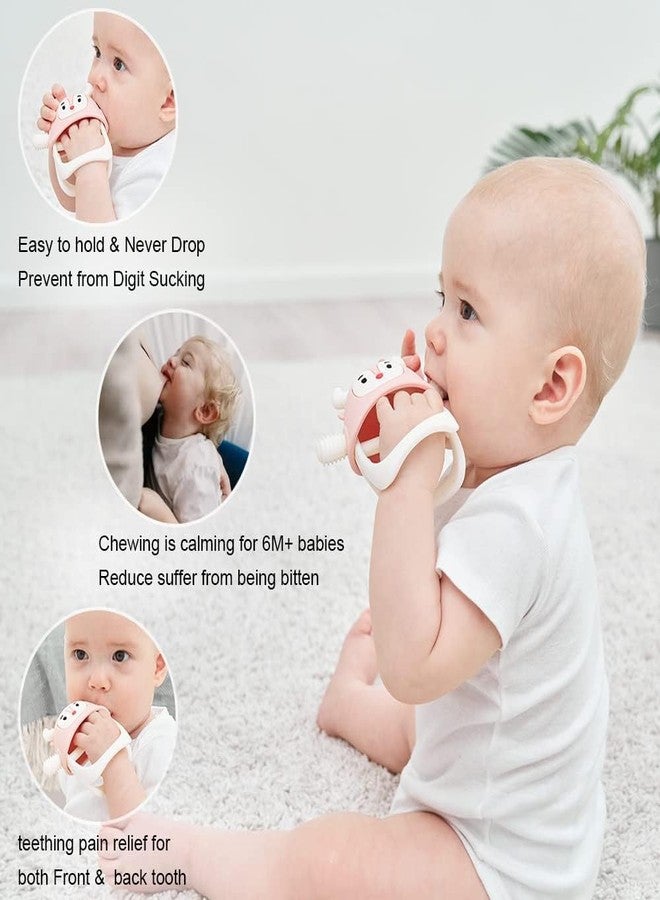 Onomie Baby Teething Toys for Babies 0-6 Months-Baby Teether,Anti-Drop Silicone Mitten Teething Toy for Soothing Sore Gums,Teething Pacifier,Baby Toys 6 to 12 Months-Ideal Travel Essentials for (Pink, Reindeer) - Image 3
