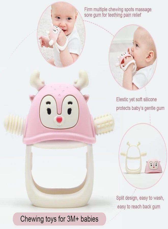 Onomie Baby Teething Toys for Babies 0-6 Months-Baby Teether,Anti-Drop Silicone Mitten Teething Toy for Soothing Sore Gums,Teething Pacifier,Baby Toys 6 to 12 Months-Ideal Travel Essentials for (Pink, Reindeer) - Image 2