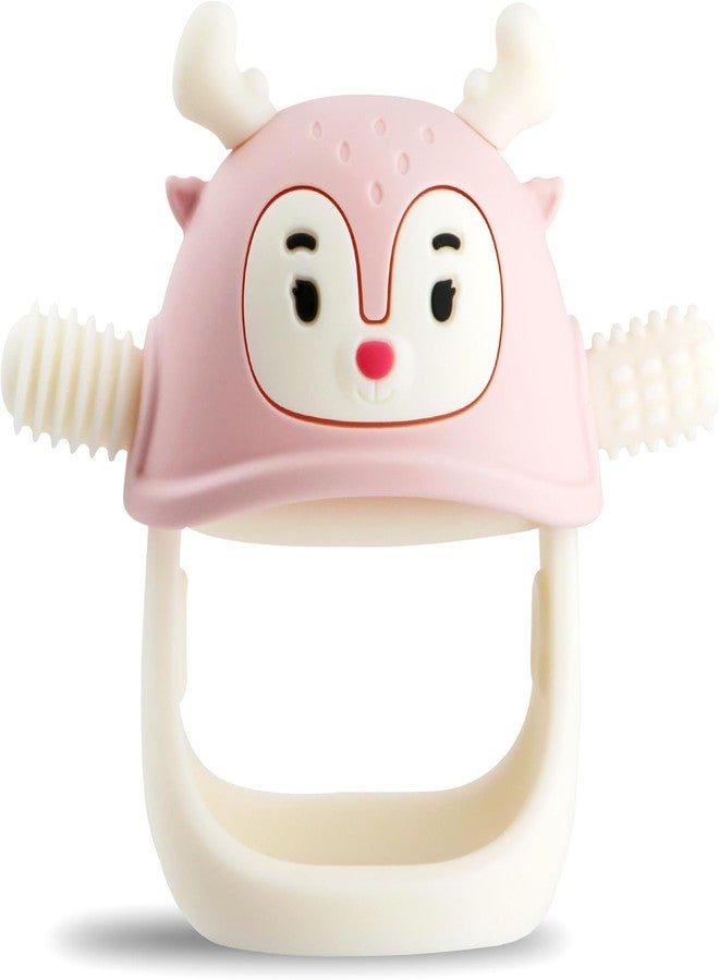 Onomie Baby Teething Toys for Babies 0-6 Months-Baby Teether,Anti-Drop Silicone Mitten Teething Toy for Soothing Sore Gums,Teething Pacifier,Baby Toys 6 to 12 Months-Ideal Travel Essentials for (Pink, Reindeer) - Image 1