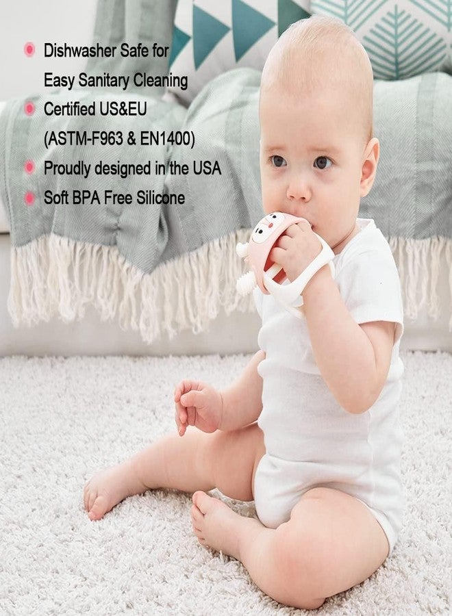Onomie Baby Teething Toys for Babies 0-6 Months-Baby Teether,Anti-Drop Silicone Mitten Teething Toy for Soothing Sore Gums,Teething Pacifier,Baby Toys 6 to 12 Months-Ideal Travel Essentials for (Pink, Reindeer) - Image 4