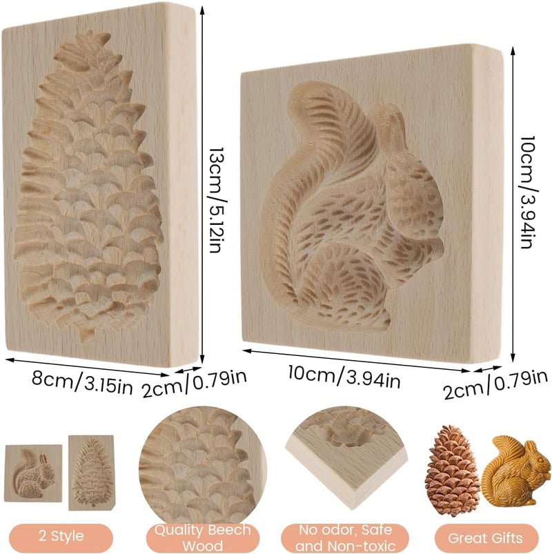 SIYANSHU Wooden Cookie Molds for Baking Kitchen DIY Shapes Biscuit Cutter Set 3D Carved Gingerbread Cookie Stamps Biscuit Press Stamp Molds for Party Baking Tool Squirrel Pine ConePack of2 - Image 2