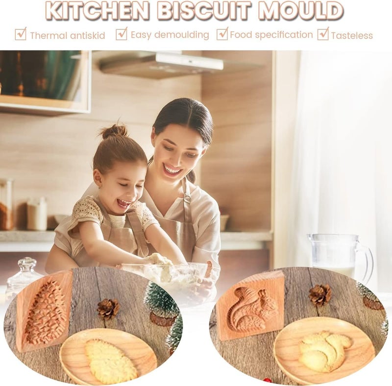 SIYANSHU Wooden Cookie Molds for Baking Kitchen DIY Shapes Biscuit Cutter Set 3D Carved Gingerbread Cookie Stamps Biscuit Press Stamp Molds for Party Baking Tool Squirrel Pine ConePack of2 - Image 3
