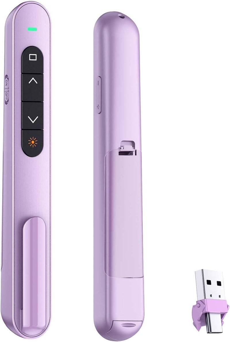 rts 2-in-1 USB Type C Laser Pointer Wireless Presenter for Presentation Clicker Slide Changer, USB Power Point Remote Control Pen for PowerPoint Presentations RF 2.4GHz, Mac, Computer, Laptop Purple - Image 1